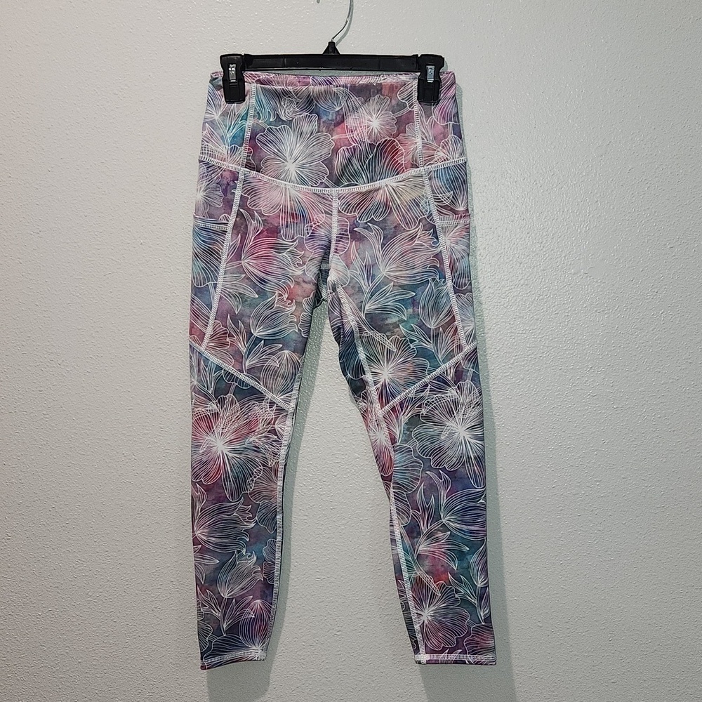 EVOLUTION AND CREATION WOMANS FLORAL TYE DYE WORKOUT ANKLE LENGHT LEGGINGS